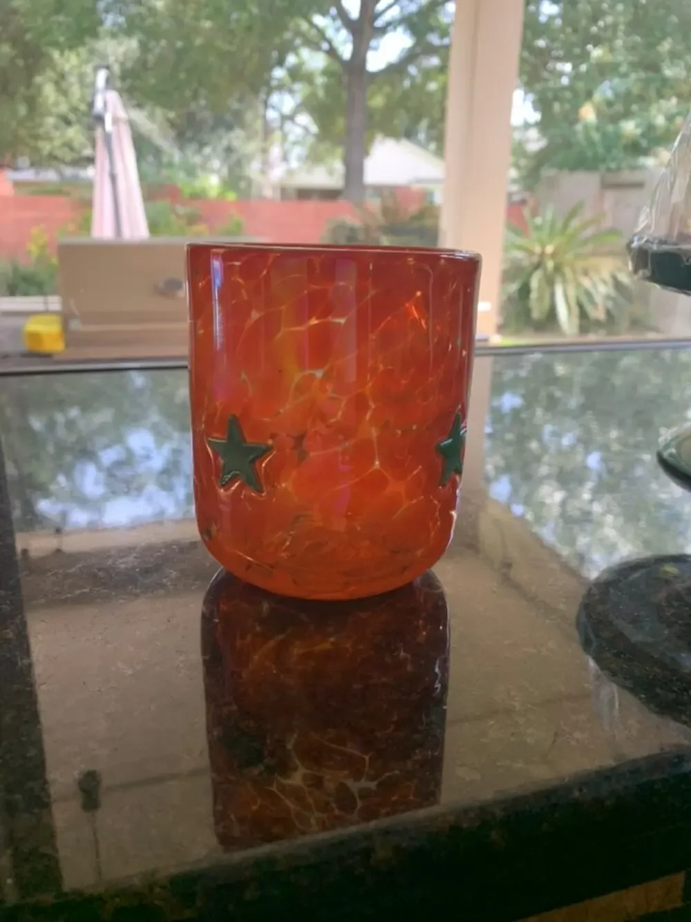 Anthropologie Showgirl Icon Orange Iridescent Star Juice Glass Tumbler Rare